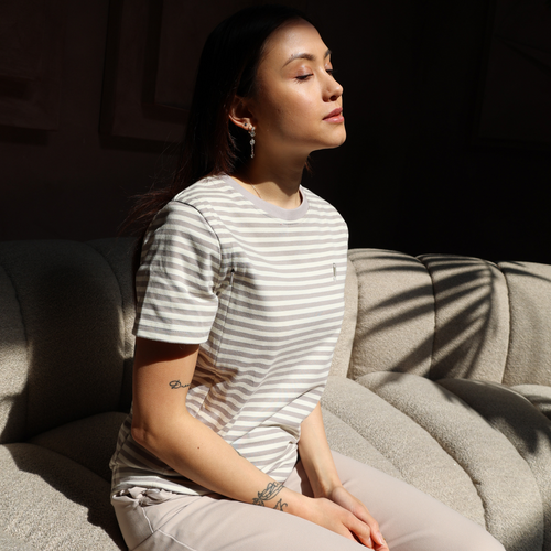Organic Cotton Breastfeeding T-Shirt Beige Stripes