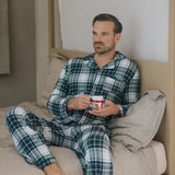 Set pigiama da uomo in tartan verde