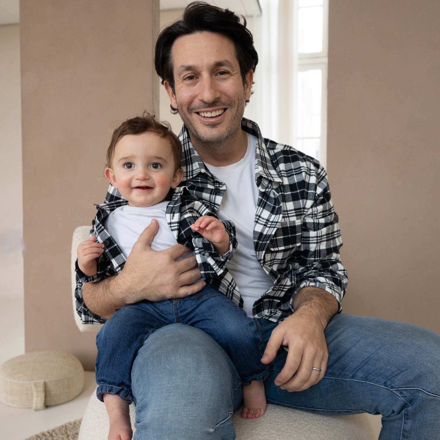 Conjunto de sobrecamisa de franela Dad & Mini - Black Check