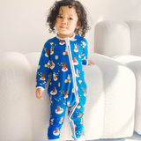 Baby wearing the ZIPSTER x Miffy Starry Sleep bamboo babygrow