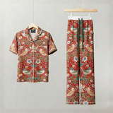 William Morris Ladies Pijama Set Strawberry Thief Rojo
