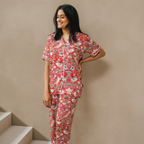 William Morris Ladies Pijama Set Strawberry Thief Rojo