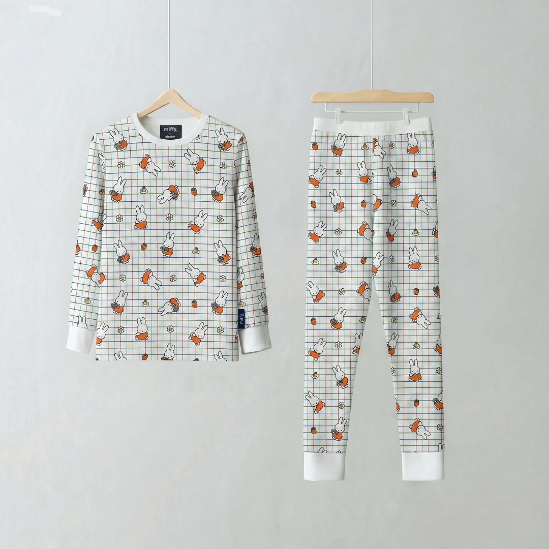 Children's Miffy Checkered Bloom bamboo pyjama set, front view